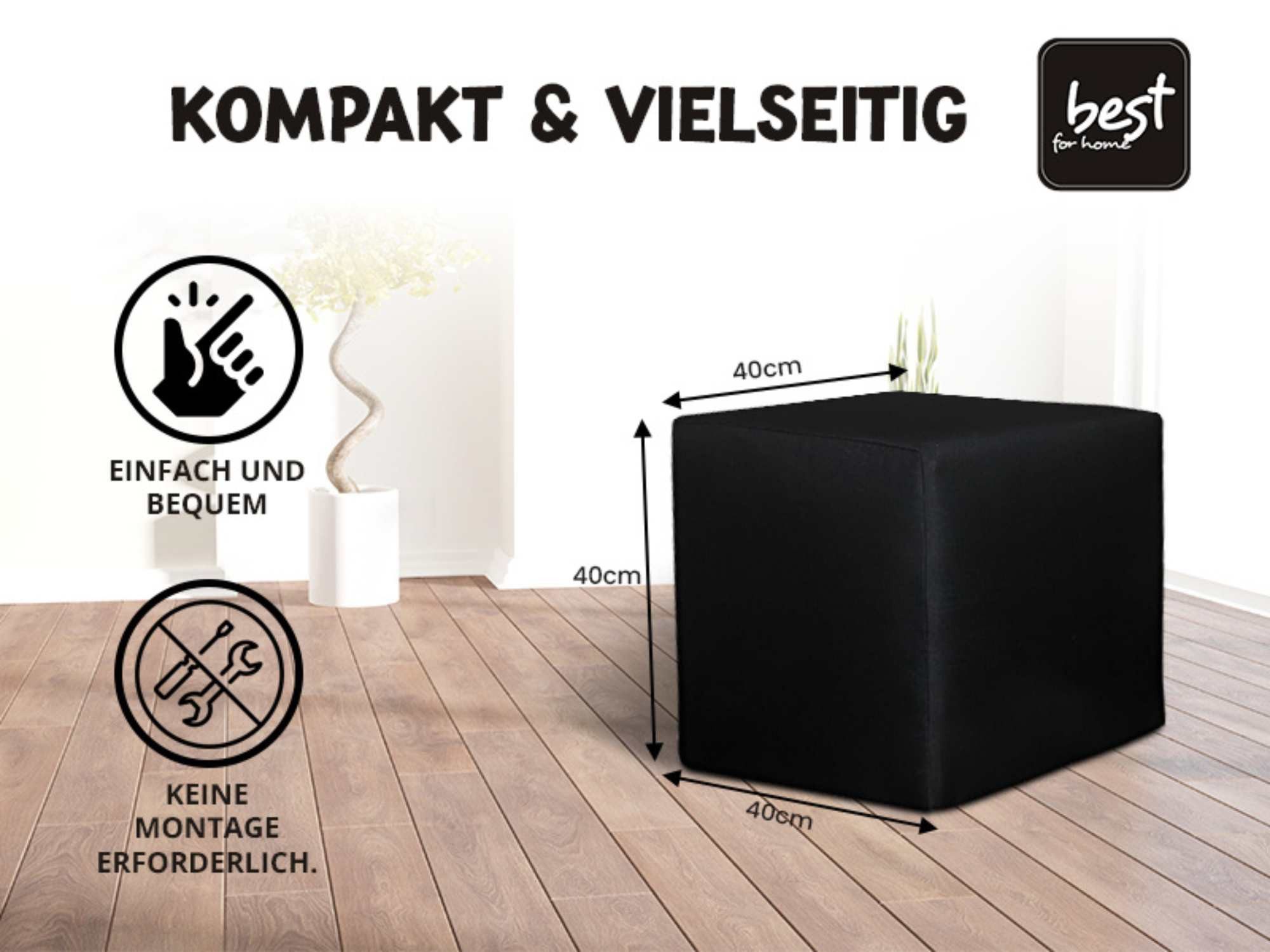 Best for Home Sitzhocker Best For Home Cube Pouf – Stilvoller Samt Hocker & Fußhocker (verschiedene Farben), Handwerksqualität,TOP Preis-Leistungs-Verhältnis