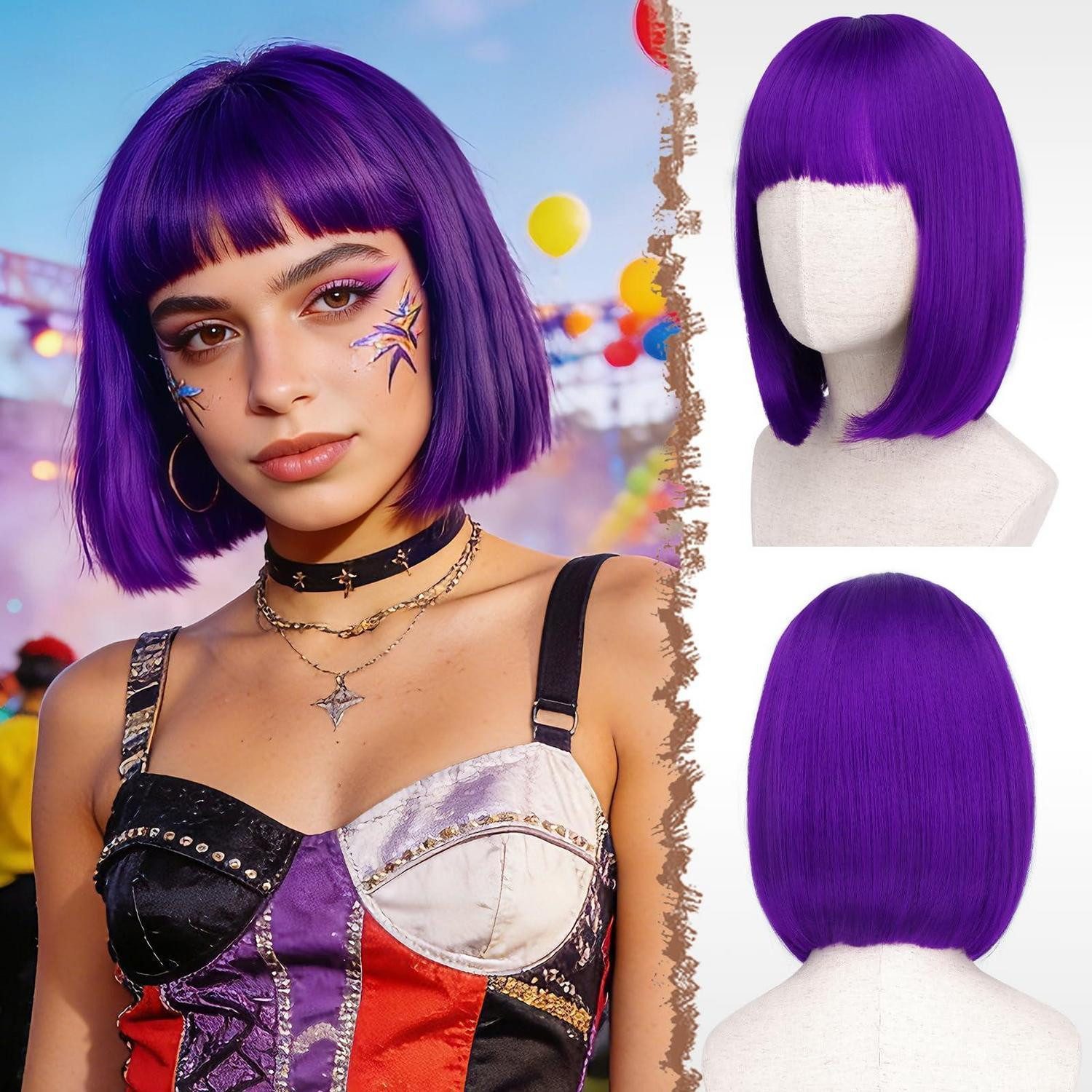 LuxusKollektion Kostüm-Perücke Perücke Bob Pony 30cm Synthetik Cosplay Karneval Frauen Lila