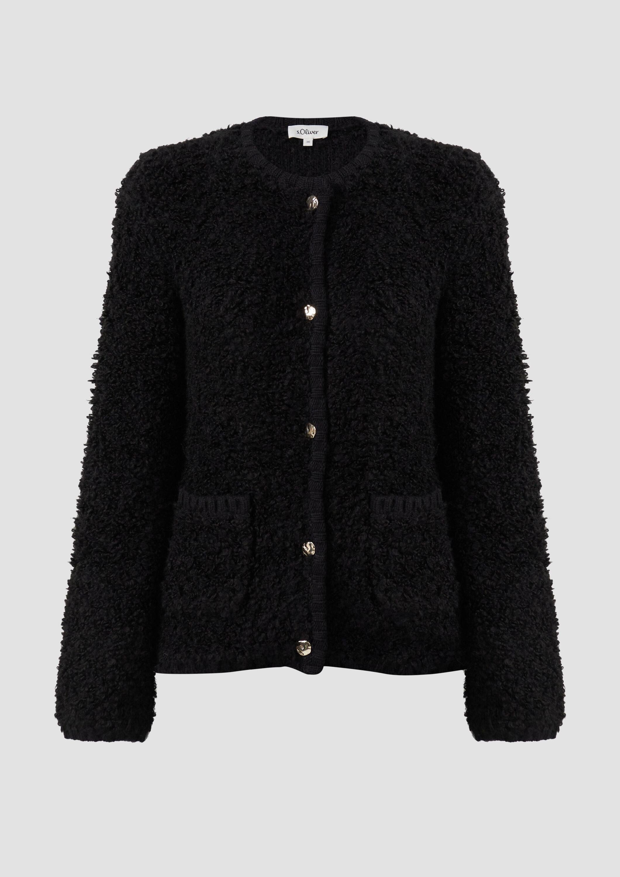 s.Oliver Cardigan Strickjacke Bouclé-Strickjacke aus Alpaka-Wollmix