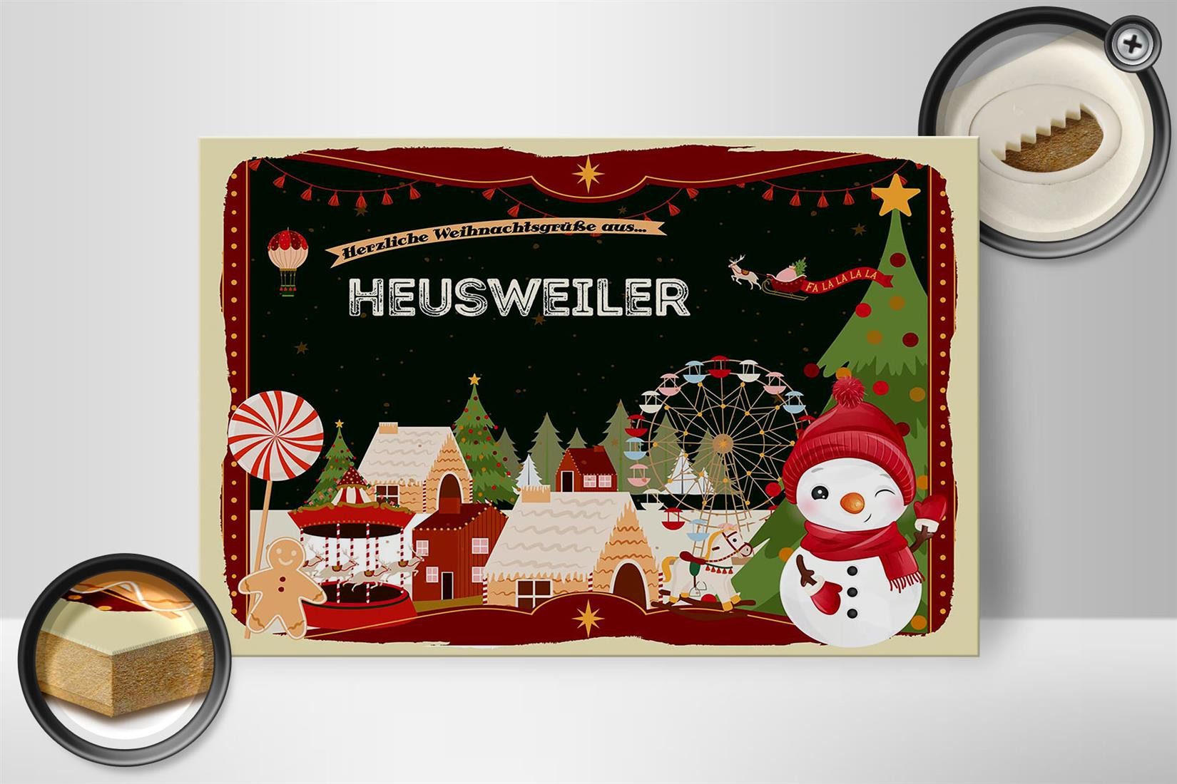 Holzbild Weihnachten Grüße HEUSWEILER 30x20cm