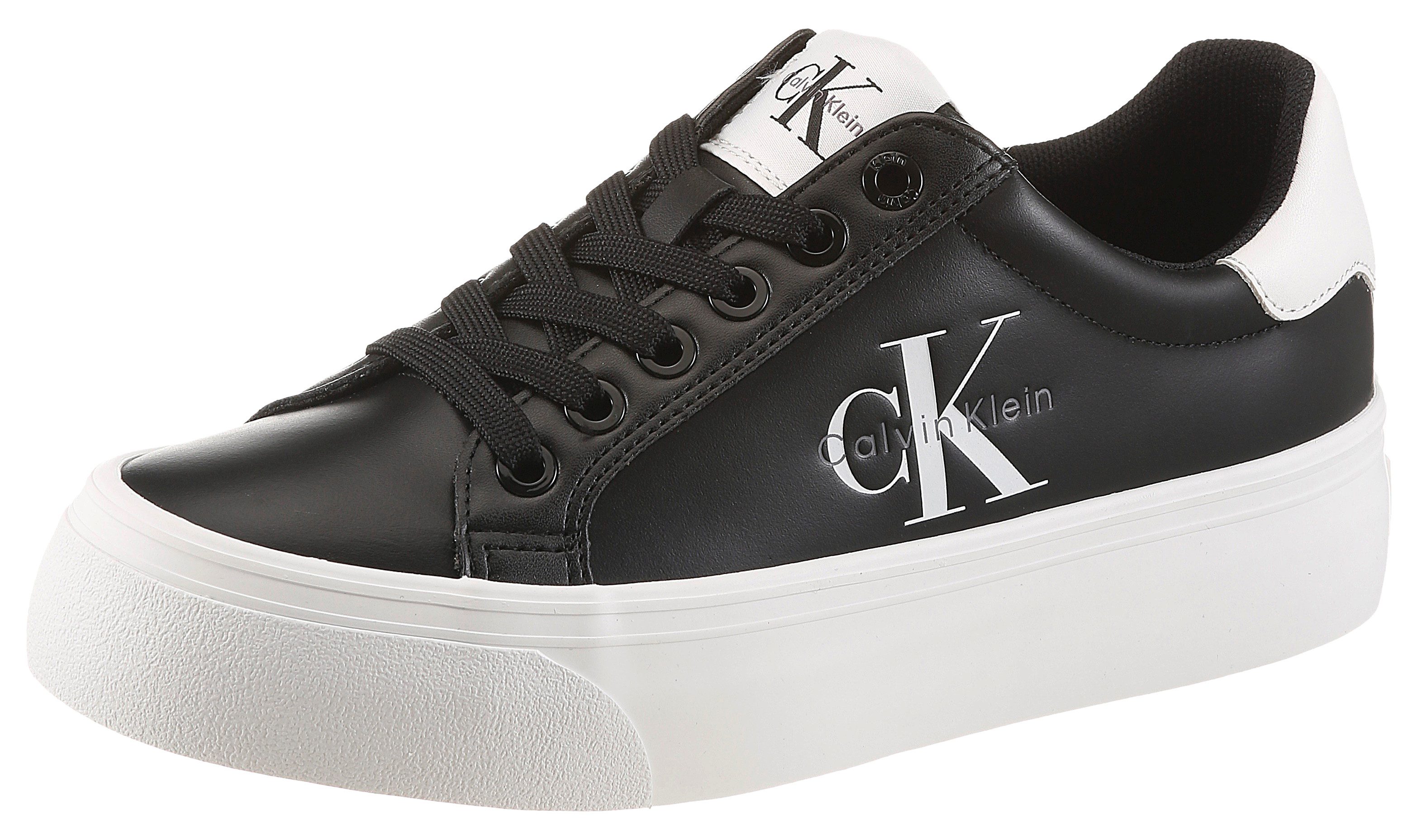 Calvin Klein VULC FLATFORM LACEUP LOW LTH Plateausneaker Schnürschuh, Halbschuh, Freizeitschuh mit seitlichem Logoschriftzug