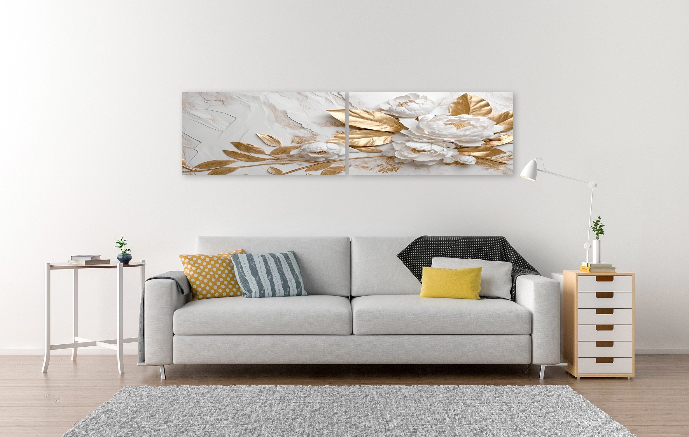 islandburner Leinwandbild Marmor Textur Weiß Gold Farben Goldene Blumen Lux günstig online kaufen