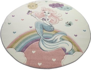 Kinderteppich Kinderteppich Meerjungfrau Kinderzimmer Teppich Prinzessin pastell, Teppich-Traum, Rund, Höhe: 13 mm