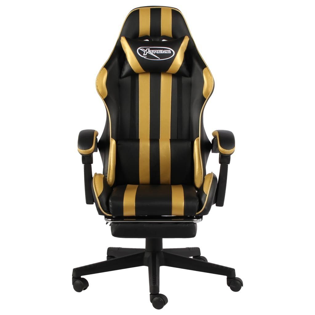 Bürostuhl St) Gaming-Stuhl Fußstütze Schwarz furnicato mit (1 Golden und Kunstleder