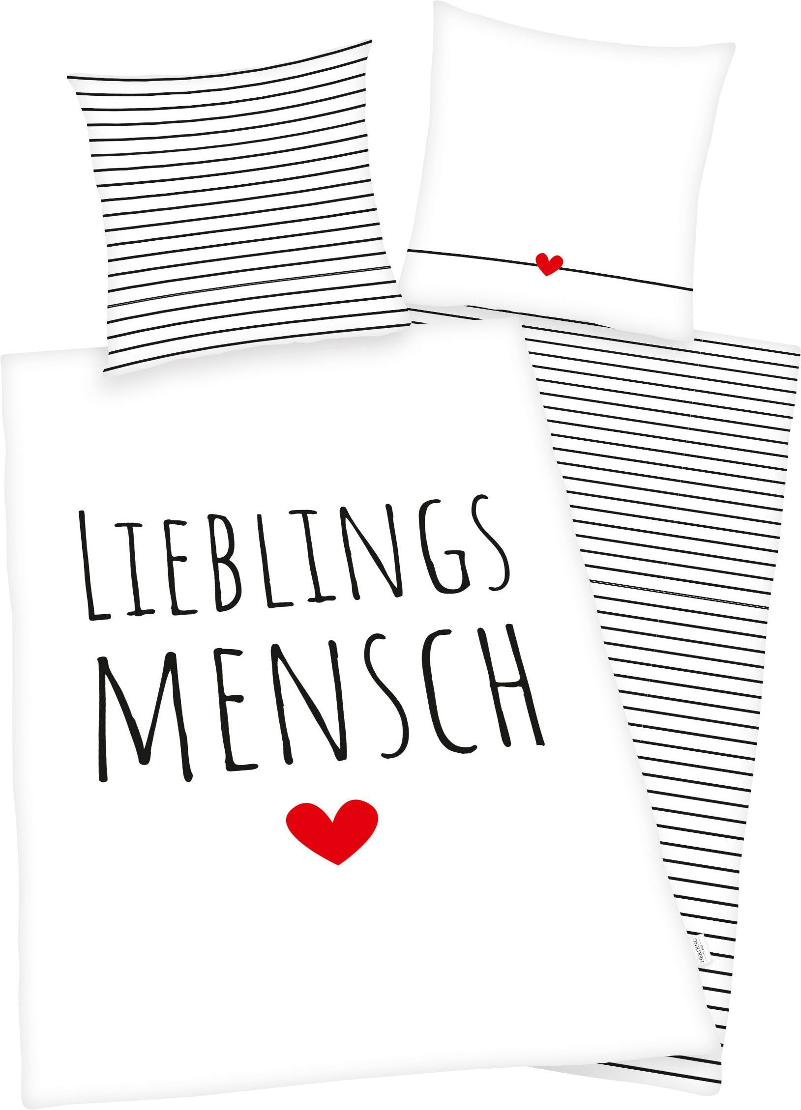 Herding Wendebettwäsche Lieblingsmensch, Renforcé, mit Schriftzug