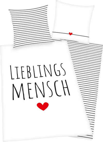 Wendebettwäsche Lieblingsmensch, Herding, Renforcé, mit Schriftzug