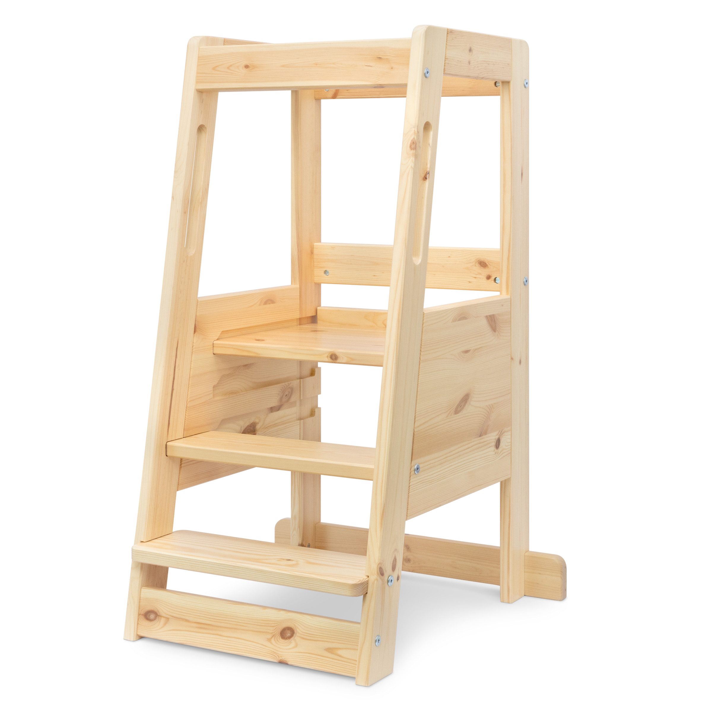 Ehrenkind Stehhilfe Lernturm mit extra Kleinkindstufe, Montessori Tritthocker für Kinder (Kiefer transparent lackiert), geeignet ab ca. 12 Monaten, sobald das Kind sicher stehen kann