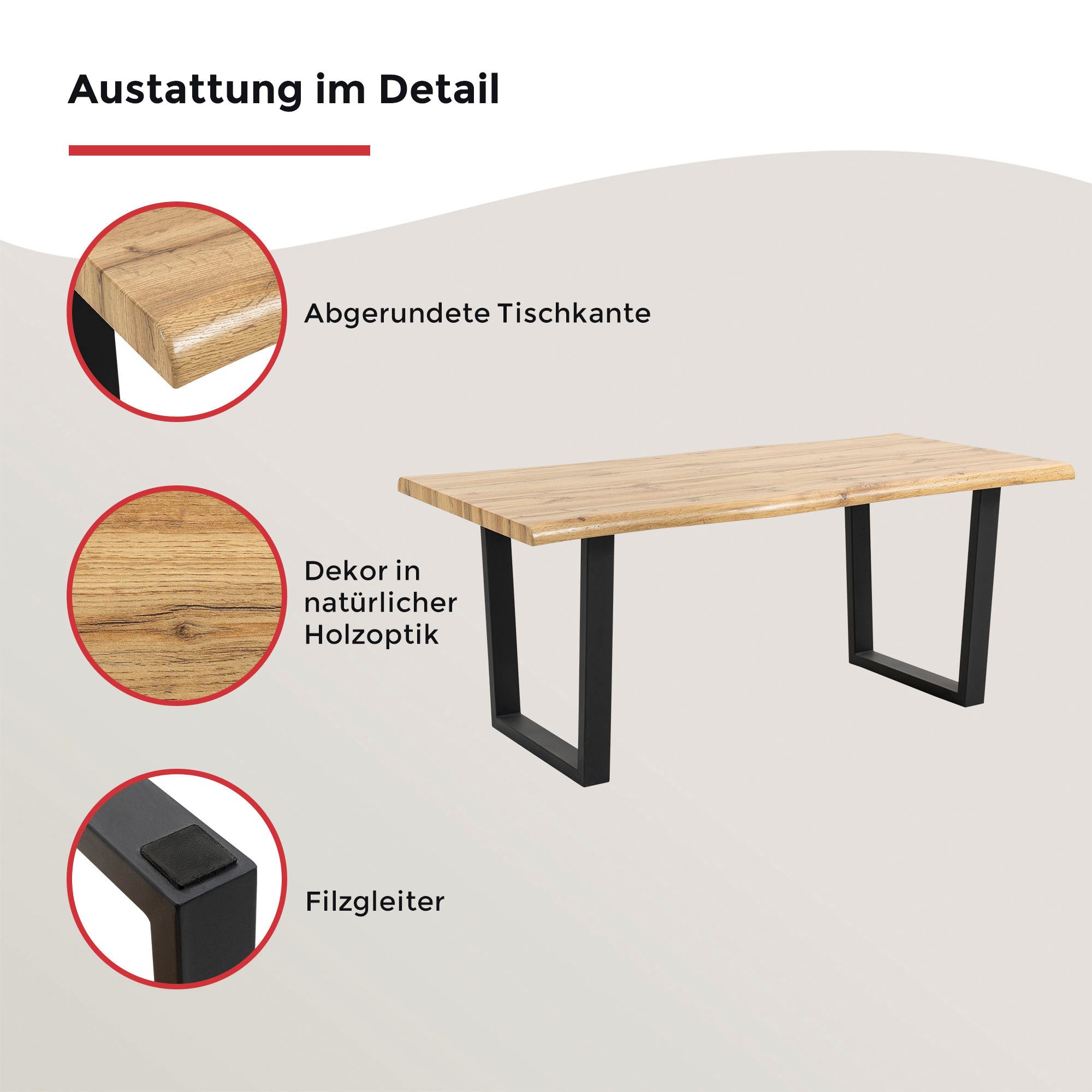 Duo Collection Baumkantentisch Tisch Thea, Massives Kufengestell aus Metall, Belastbarkeit bis 100 kg