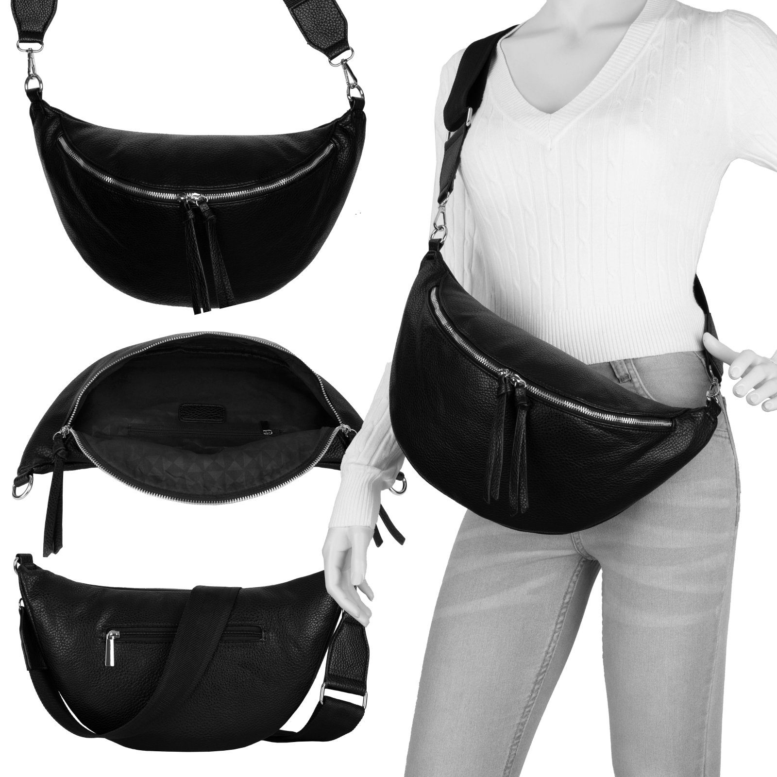 EAAKIE Gürteltasche Bauchtasche XL Umhängetasche Crossbody-Bag Kunstleder Italy-Design, als Schultertasche, CrossOver, Umhängetasche tragbar