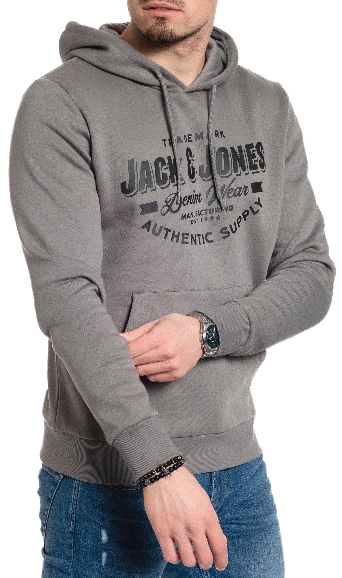 Logodruck, Kapuze Kängurutasche, Kapuzensweatshirt unifarben, Jack Sedona-Black-JJ mit Jones & mit mit