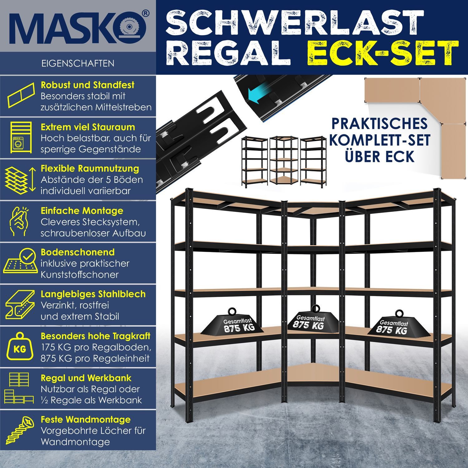 MASKO Schwerlastregal, 3er Set Metall Regalsystem günstig online kaufen
