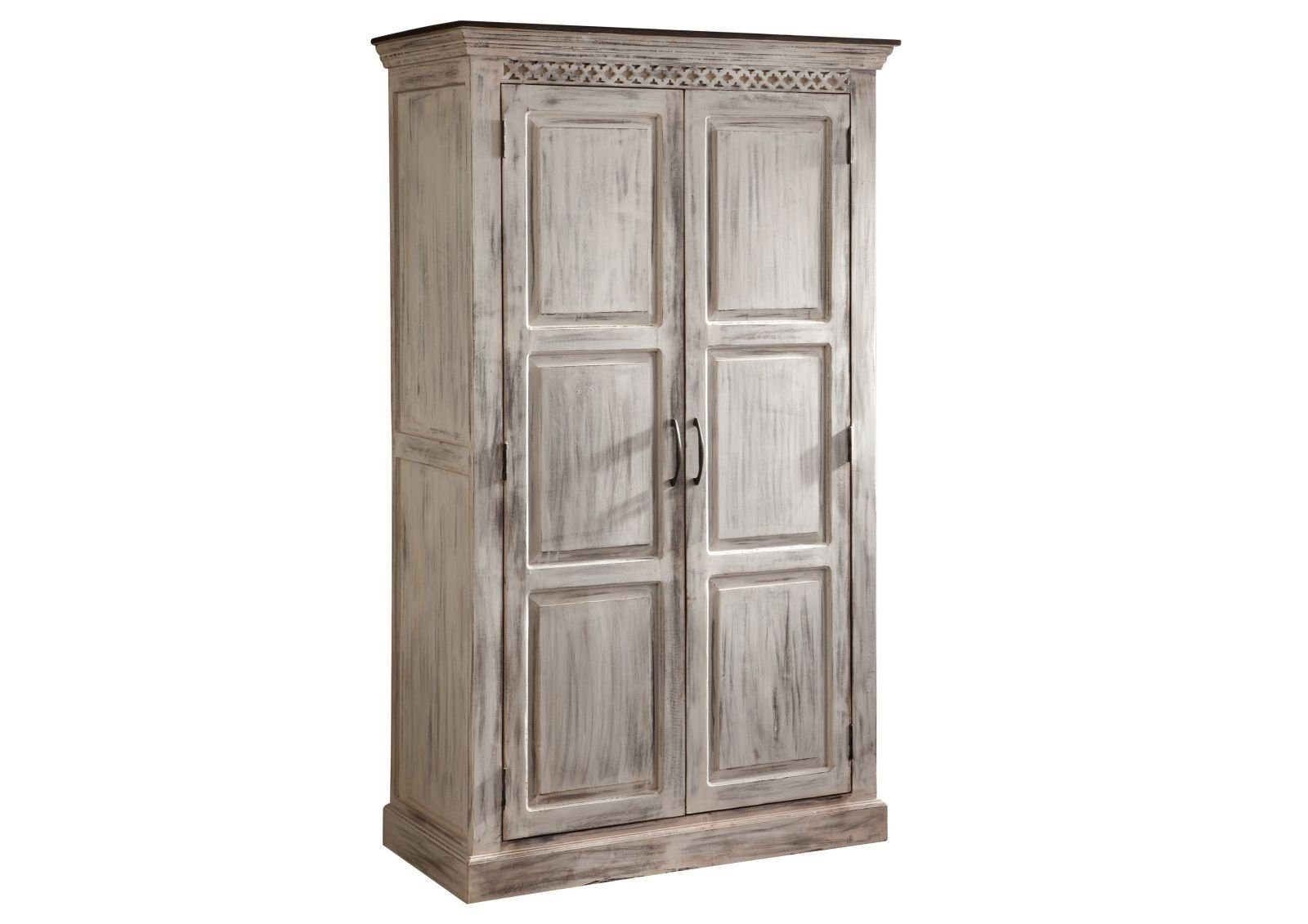 Massivmoebel24 Dreh-/Schwebetürenschrank Schrank Mango / Akazie 105x50x180 #221 CASTLE-ANTIK gewachst weiß