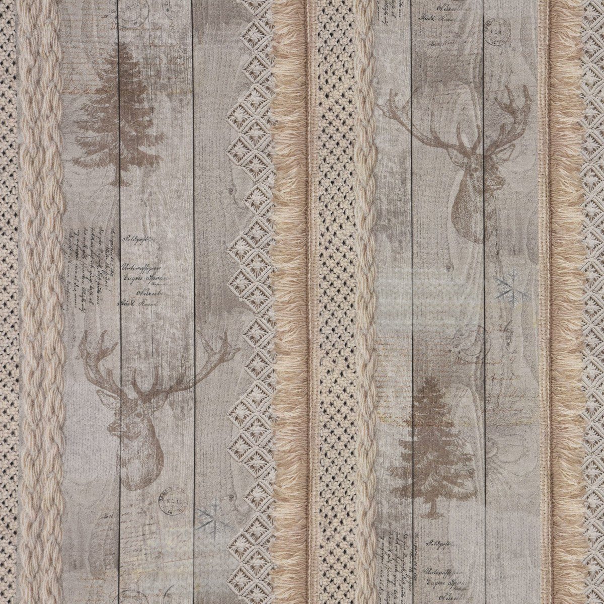 Stoff Dekostoff Digitaldruck Holz Latten Hirschkopf natur braun 1,40m, Digitaldruck
