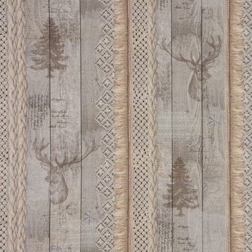 Vorhang SCHÖNER LEBEN. Vorhang Holz Latten Hirschkopf natur braun 245cm, SCHÖNER LEBEN., Smokband (1 St), blickdicht, Baumwolle, handmade, made in Germany, vorgewaschen