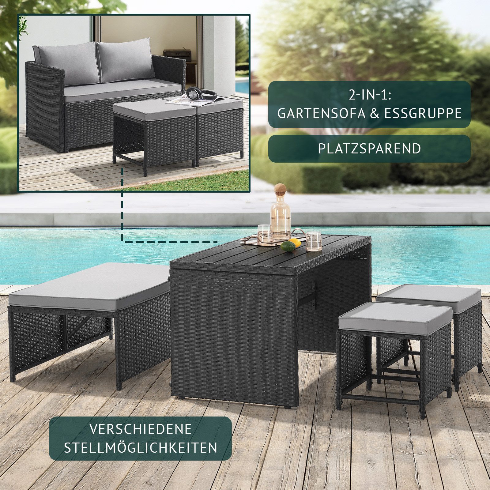 SVITA Gartenlounge-Set ATHINA, (Lounge-Set, Polyrattan), Platzsparend, günstig online kaufen