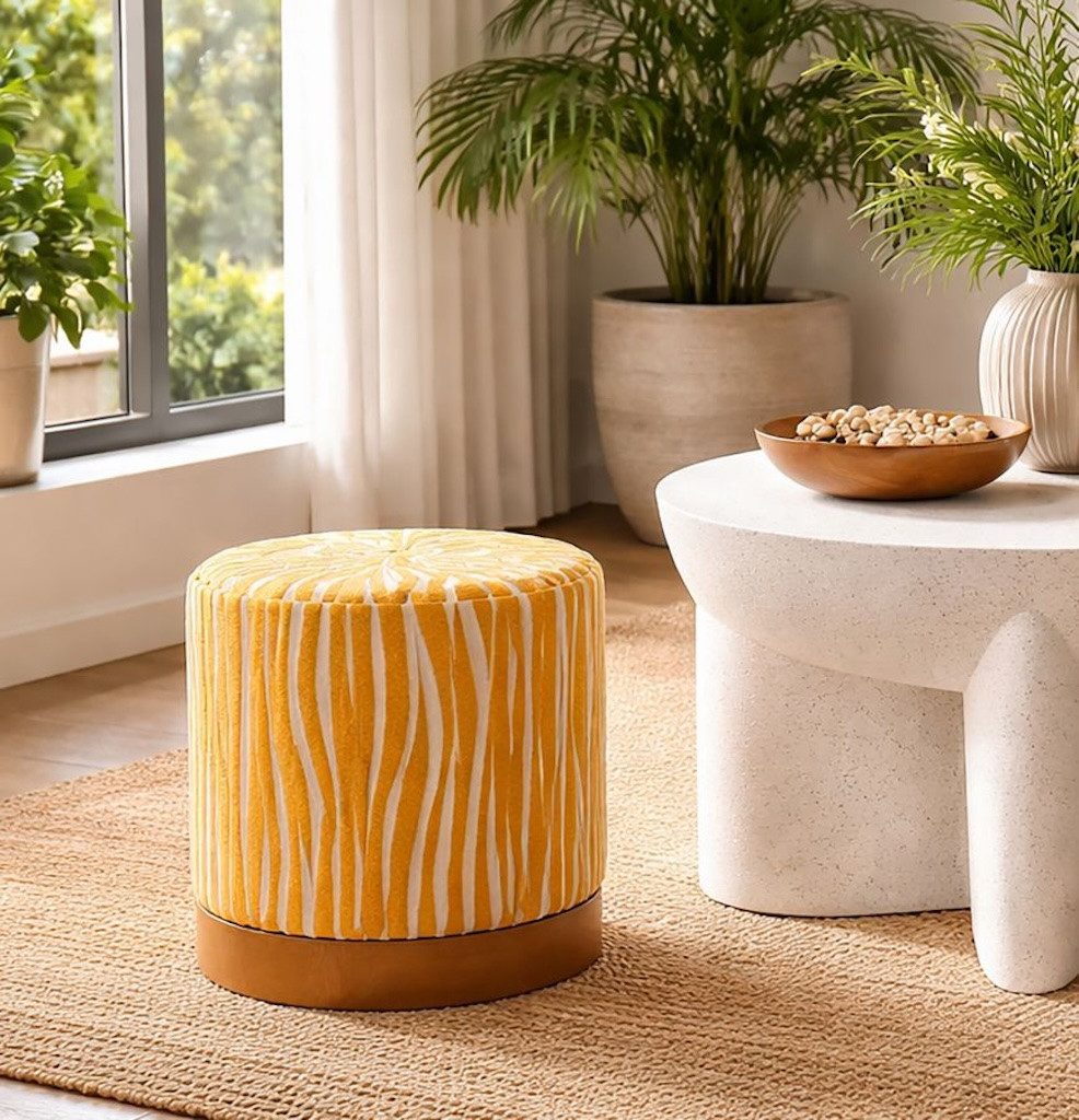 MF Sitzhocker Sitzhocker Savano mit Zebramuster in Senfgelb und Creme (1 St)