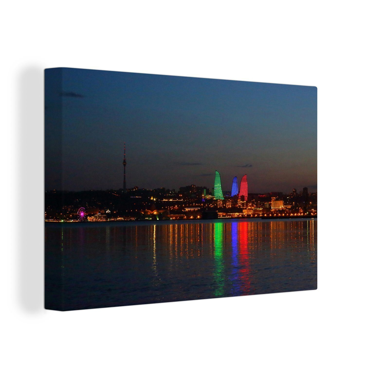 OneMillionCanvasses® Leinwandbild Baku in der Abenddämmerung im asiatischen Aserbaidschan, (1 St), Wandbild Leinwandbilder, Aufhängefertig, Wanddeko, 30x20 cm