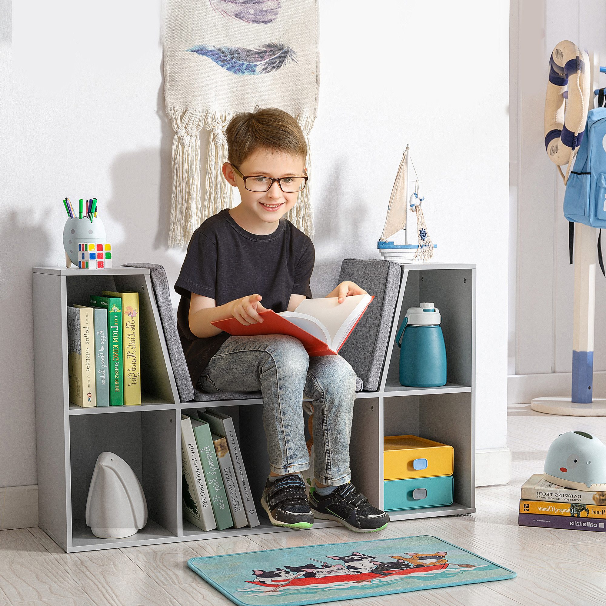 HOMCOM Kinderregal, Bücherregal mit Sitzhocker 1-tlg., günstig online kaufen