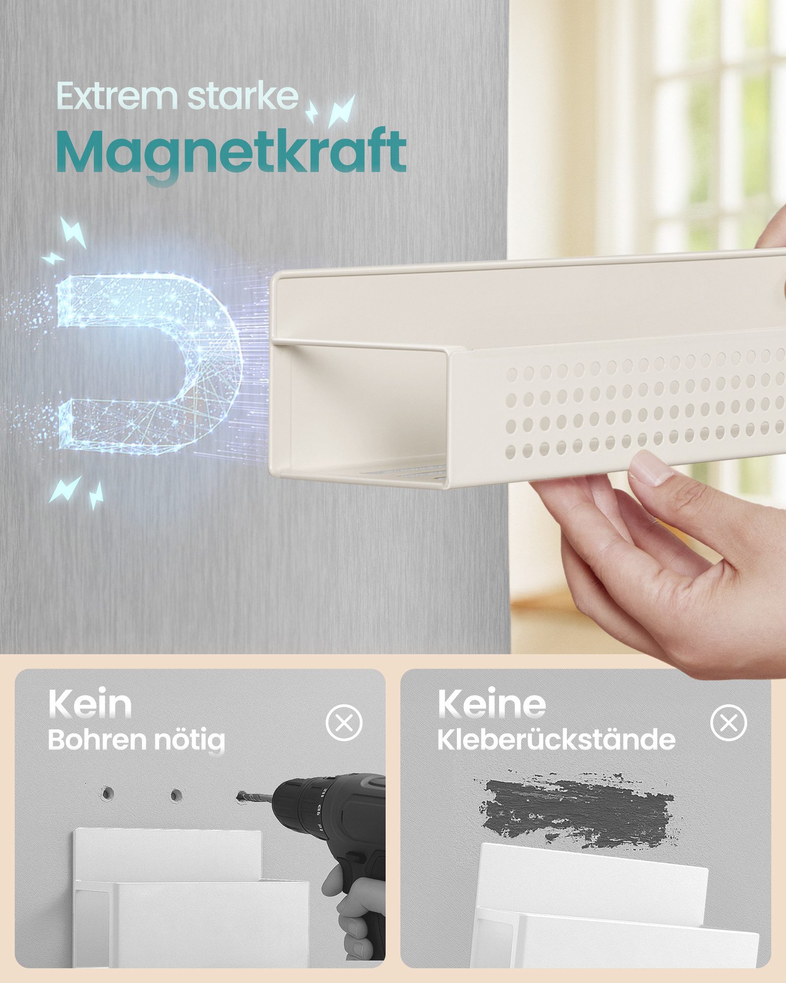 SONGMICS Gewürzregal magnetisch, Gewürzregal magnetisch, 4er Set, 2 große und 2 kleine Regale – Bild 3 von 5