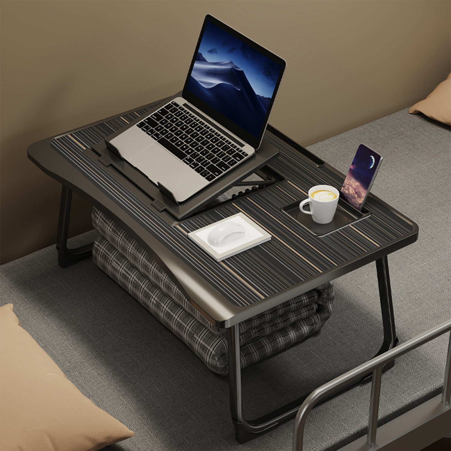 GLP Laptoptisch Betttisch klappbar, Höhenverstellbarer Laptop Tisch 56 x 39cm (Ausklappbar mit Schublade Klappbarer Lapdesk), für Bett und Sofa