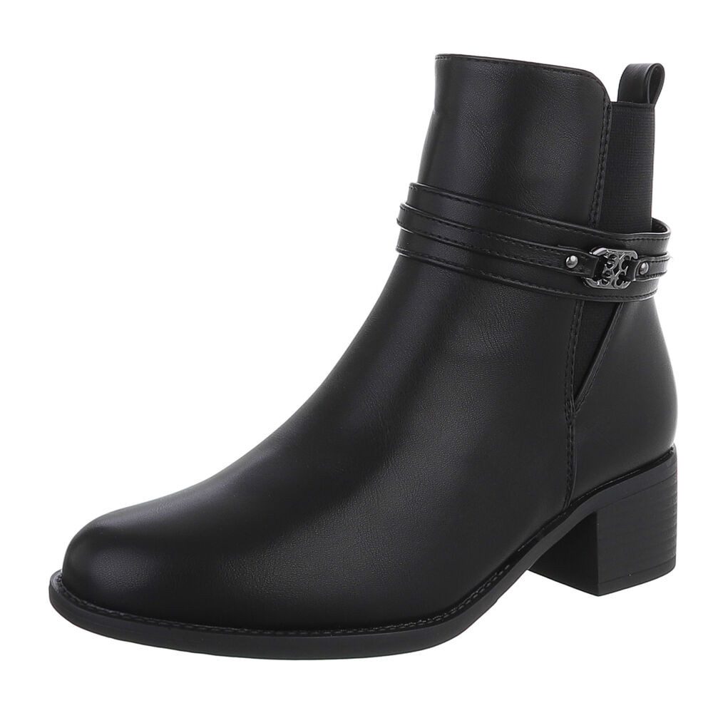 Ital-Design Eleganter Ankle Boot mit Riemen für Damen Stiefelette (90598514) Blockabsatz Stiefeletten in Schwarz
