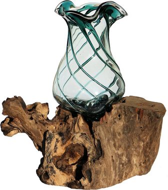 Wogeka Dekovase Dekovase Glas-Vase "Venezia" auf Wurzel-Holz Teakholz Gamal