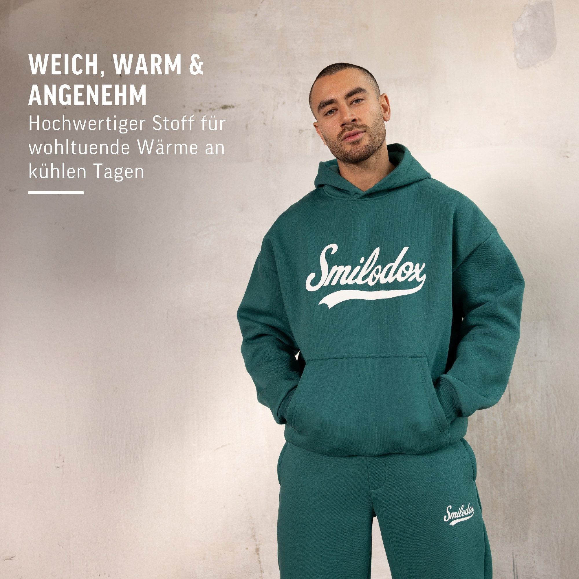Smilodox Hoodie Lorik, Oversize Kapuzenpullover mit großem Frontprint auf der Brust weicher und flauschiger Stoff Kängurutasche Pulli Alltag Streetstyle