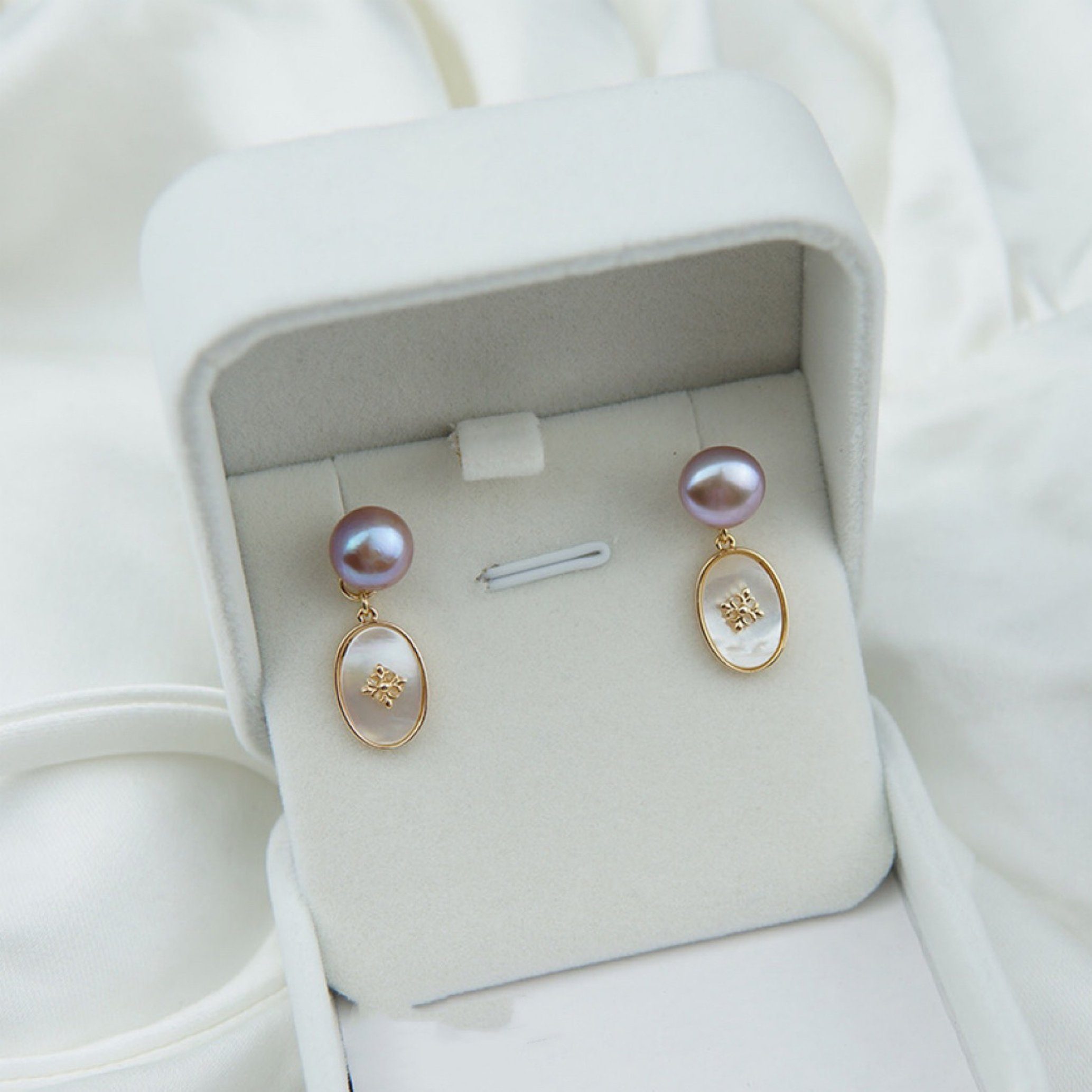 elegant mit Süßwasserperlen 18K Echte Ohrhänger Perlmutt, GOLDEN Ohrringe Paar vergoldete