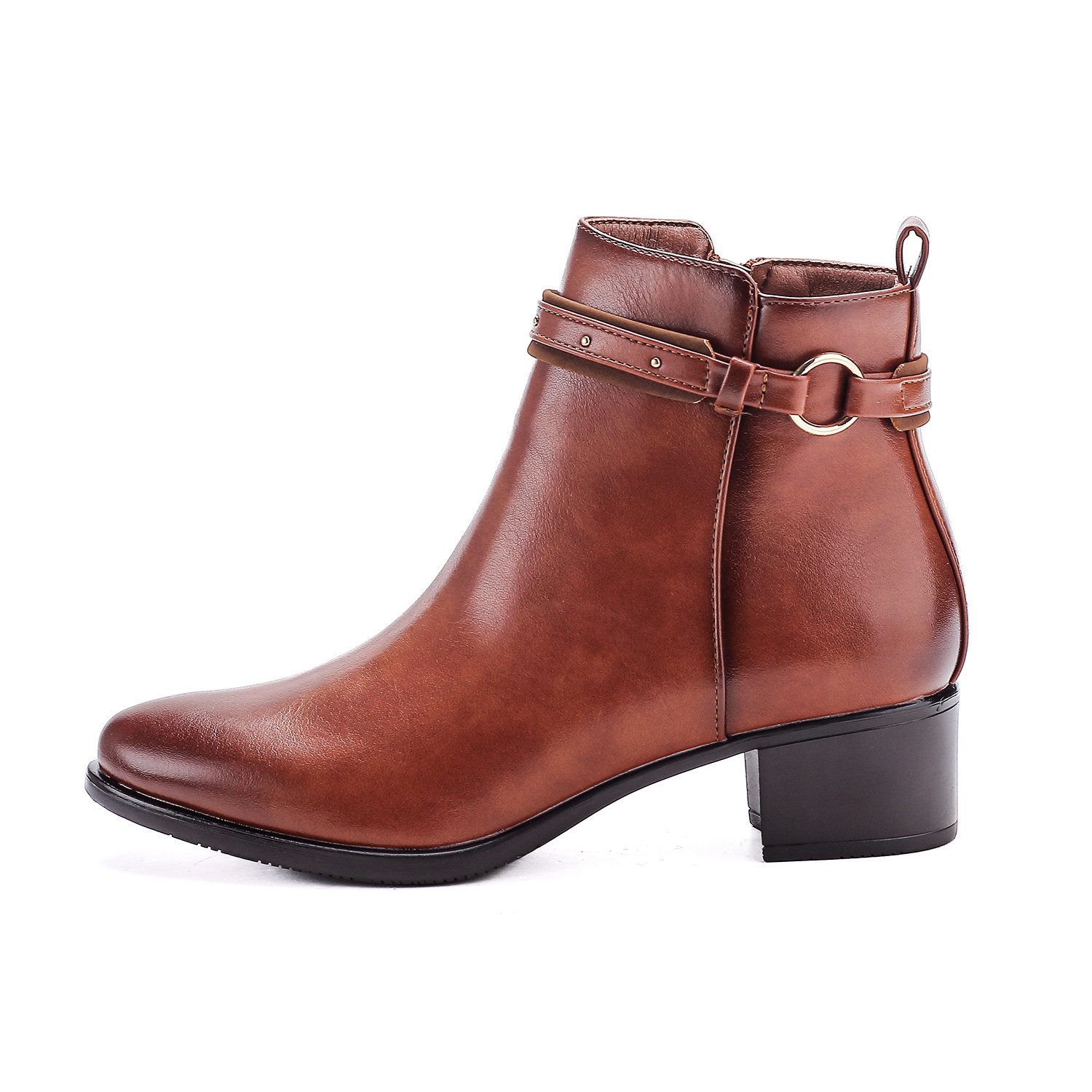 Elara Damen Ankle Boots mit Riemen, Ziernieten und Blockabsatz Stiefelette