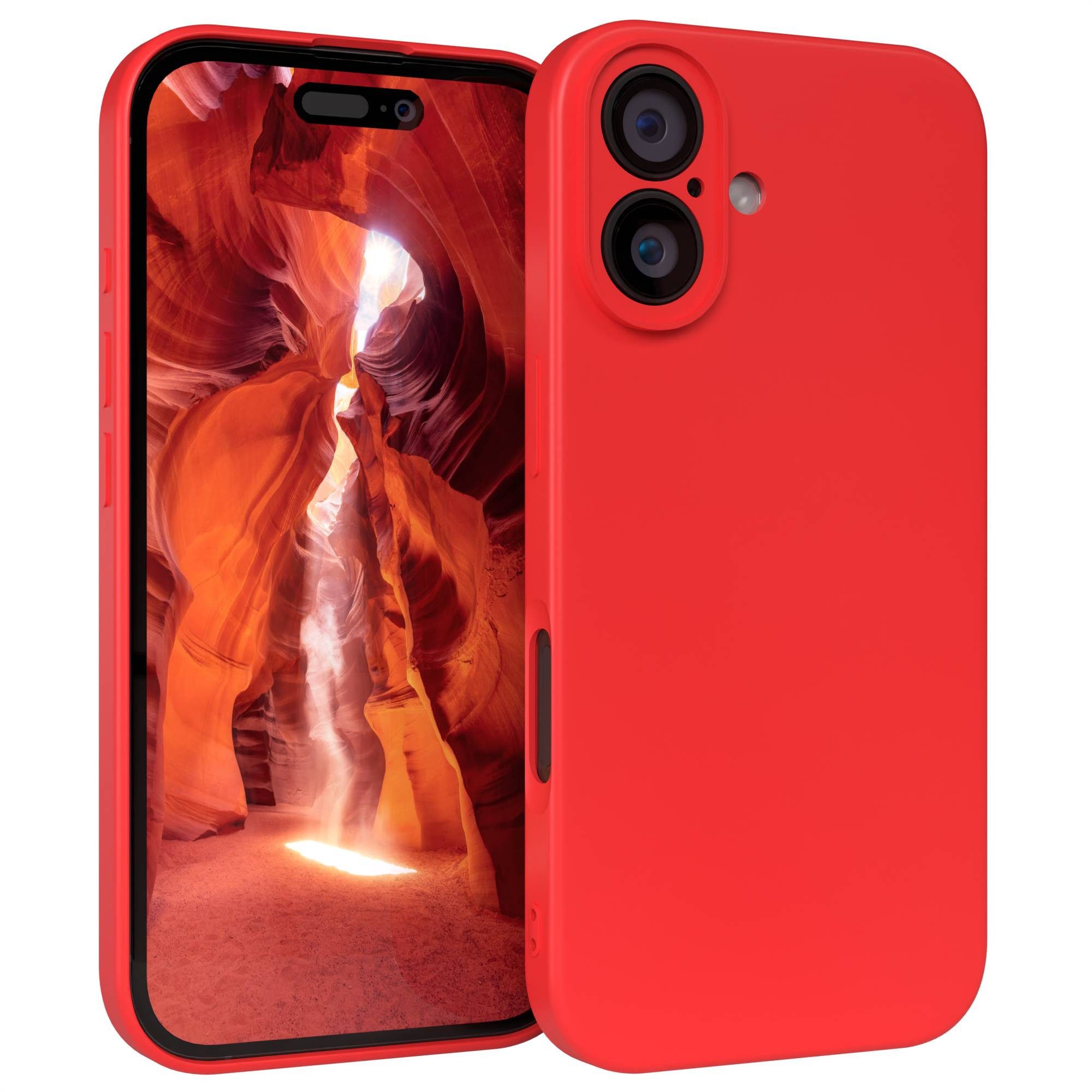 EAZY CASE Handyhülle für Apple iPhone 16 Hülle Silikon 6,1 Zoll, Silikon Schutzhülle mit Kameraschutz stoßfest Handycover elastisch Rot