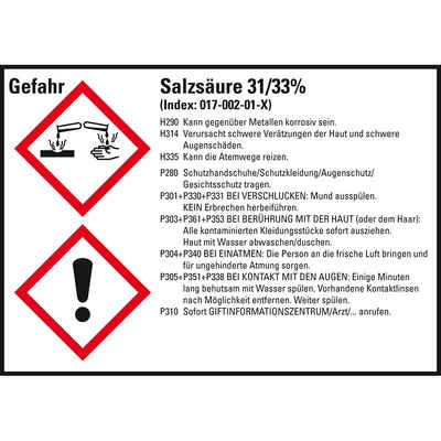 König Werbeanlagen Hinweisschild GHS-Etikett Salzsäure 31/33%, gem.GefStoffV/GHS/CLP, Folie, 8/Bo