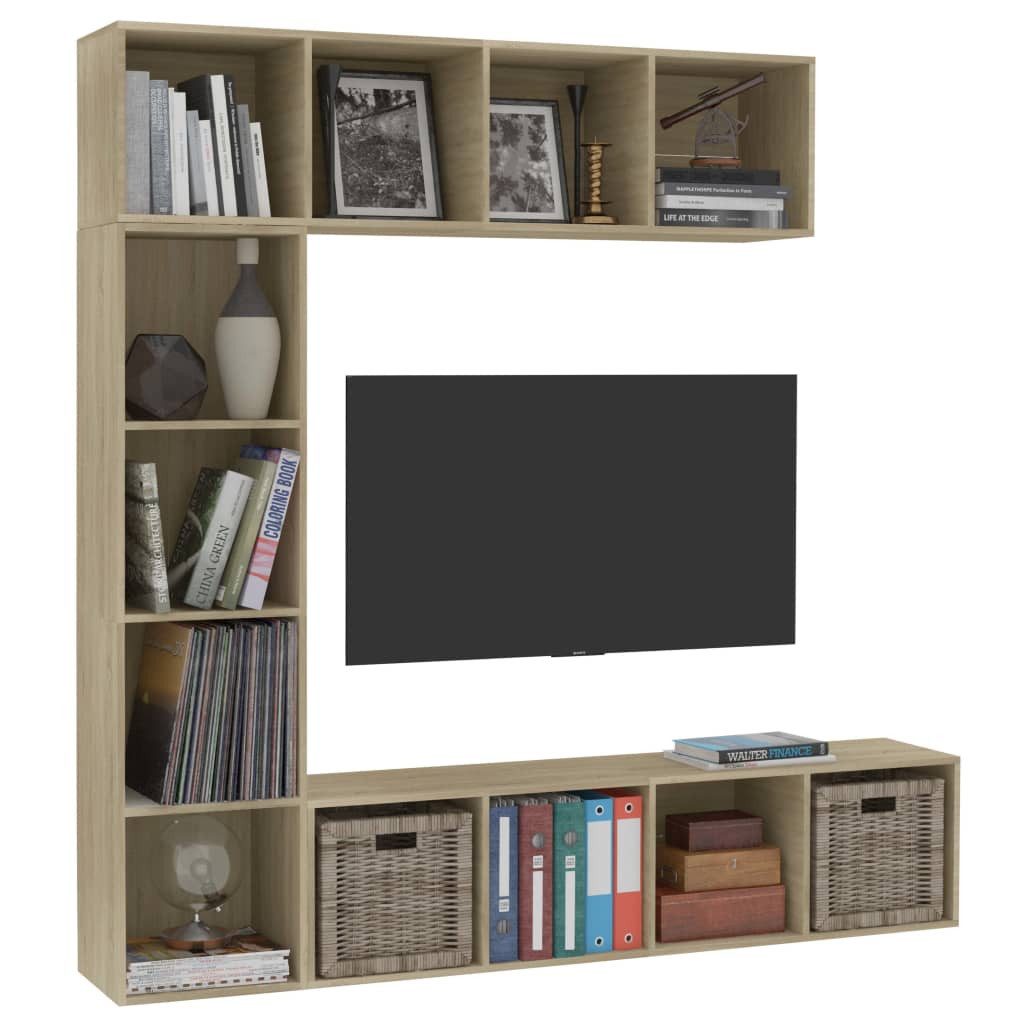 furnicato Bücherregal Bücherschrank und TV-Schrank Set 180x30x180 cm Sonoma-Eiche, 3-tlg.