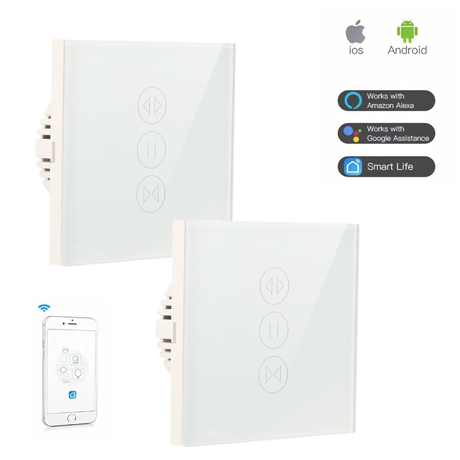 oyajia Lichtschalter 2 Stück Universal Smart WiFi Switch Touchschalter, Home Wandschalter, Smart Schalter funktioniert mit Alexa, Google Home, 600W, Glas Panel