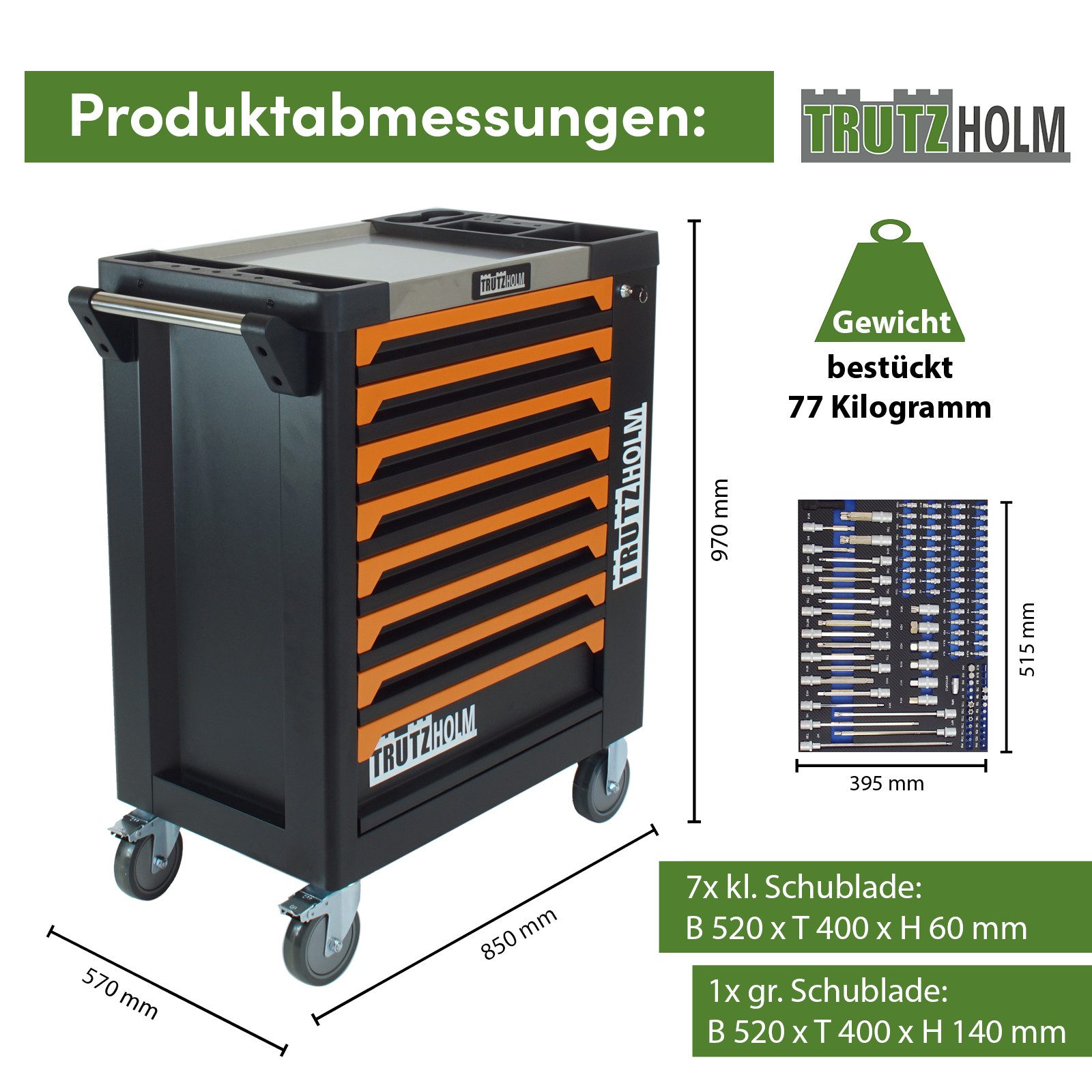 TRUTZHOLM Werkstattwagen 249 tlg. bestückt 97 x 85 x 46 cm Werkzeugorganisa günstig online kaufen