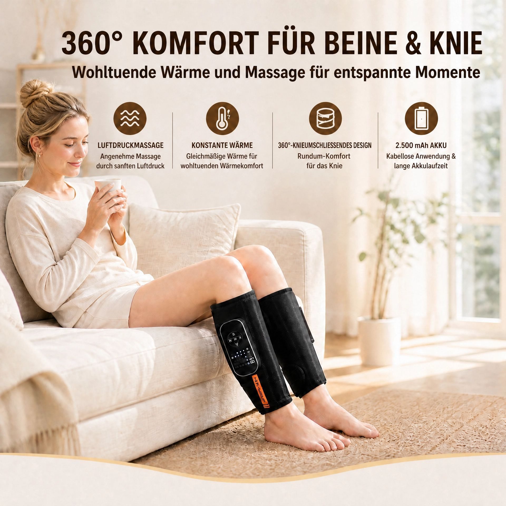 BBG Massagegerät Wadenmassagegerät 2er-Set mit Wärme, Luftkompression und Vibration, 5 Intensitätsstufen, 3 Temperaturstufen, LCD-Display, kabellos, für Waden u – Bild 2 von 5