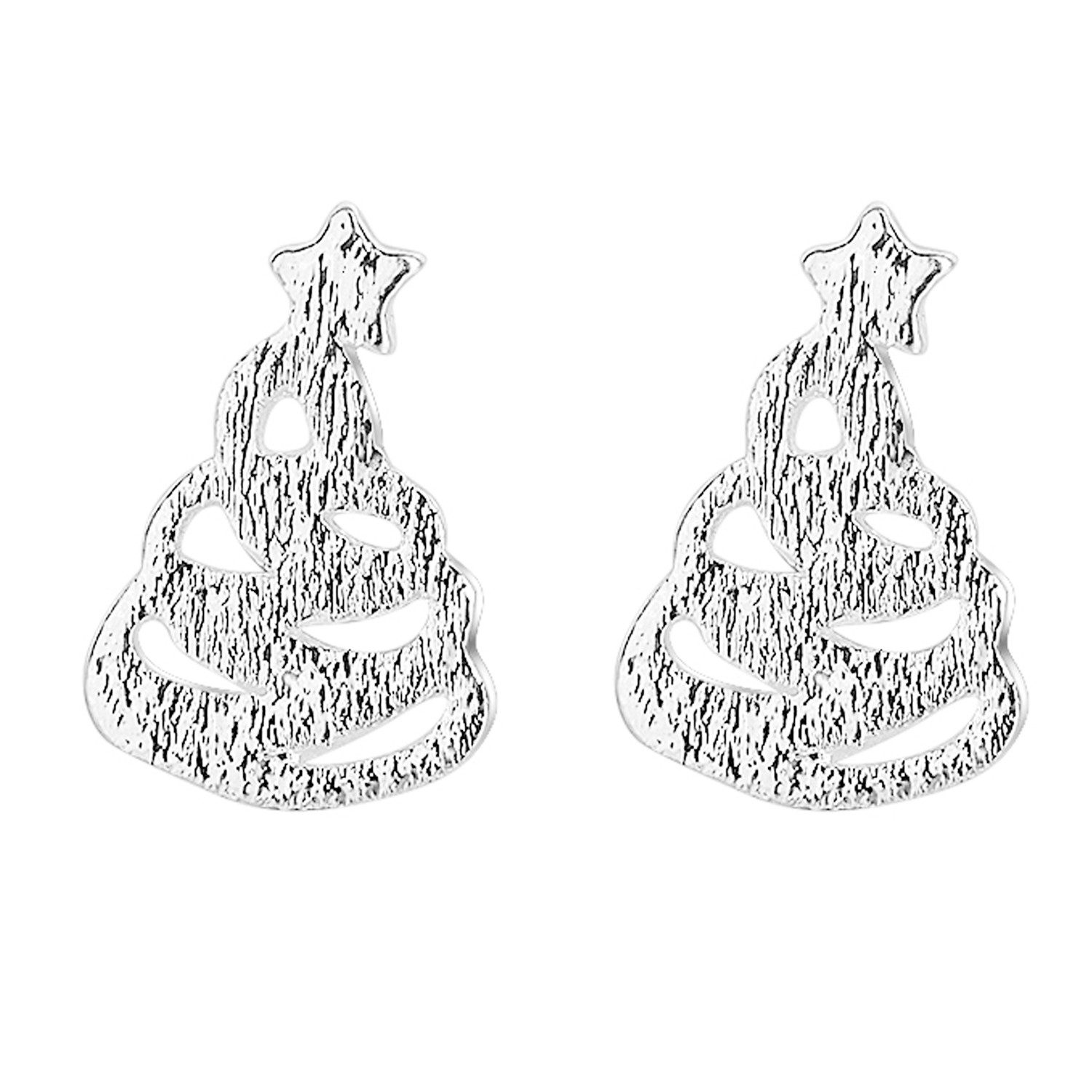 LÖB Paar Ohrstecker 750 Weißgold vergoldet Ohrstecker Ohrringe Weihnachtsbaum Silber (Geschenke für Frauen Damen Beste Freundin Mutter Mama Ehefrau Oma sie zum Geburtstag Schmuck Sommer, Inkl. Schmuckbox), Tannenbaum Christbaumkugel klein glänzend gebürstet Weihnachten Winter