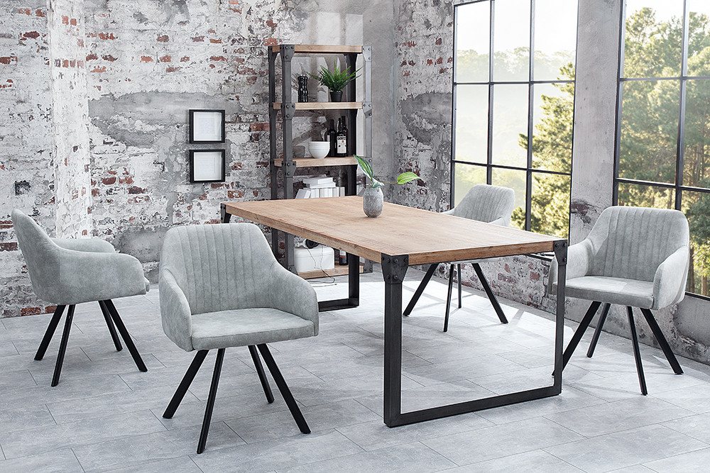 riess-ambiente Polsterstuhl LUCCA stone grau/schwarz – Microfaser, mit Armlehne, Metall-Beine (Einzelartikel, 1 St), bequeme Polsterung im Retrolook – ideal für Esszimmer oder Küche