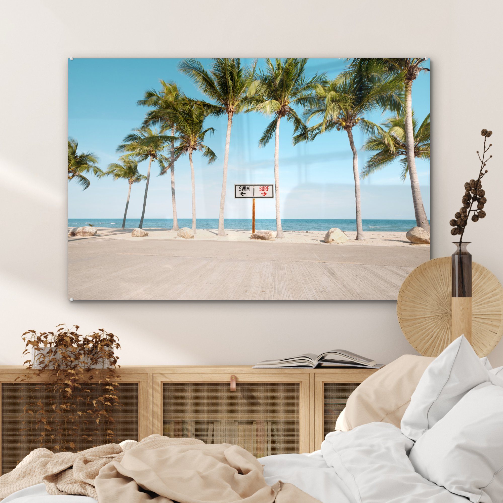 Sommer, Palme - (1 Acrylglasbild St), Acrylglasbilder Schlafzimmer Wohnzimmer & - MuchoWow Strand