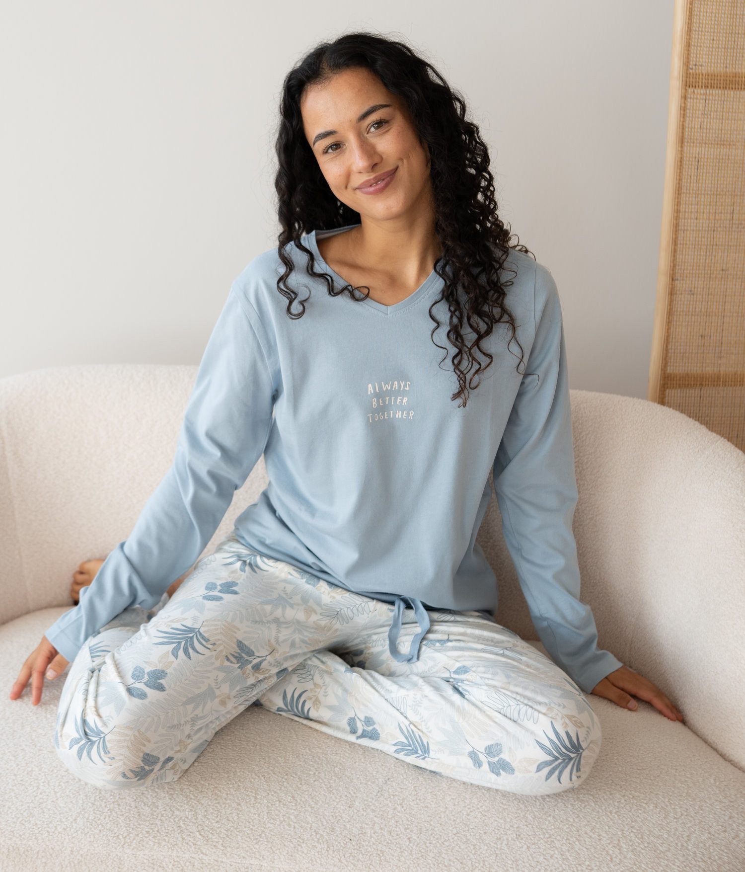 By Louise Pyjamaoberteil Damen Pyjamashirt mit langem Arm (1-tlg) Baumwolle