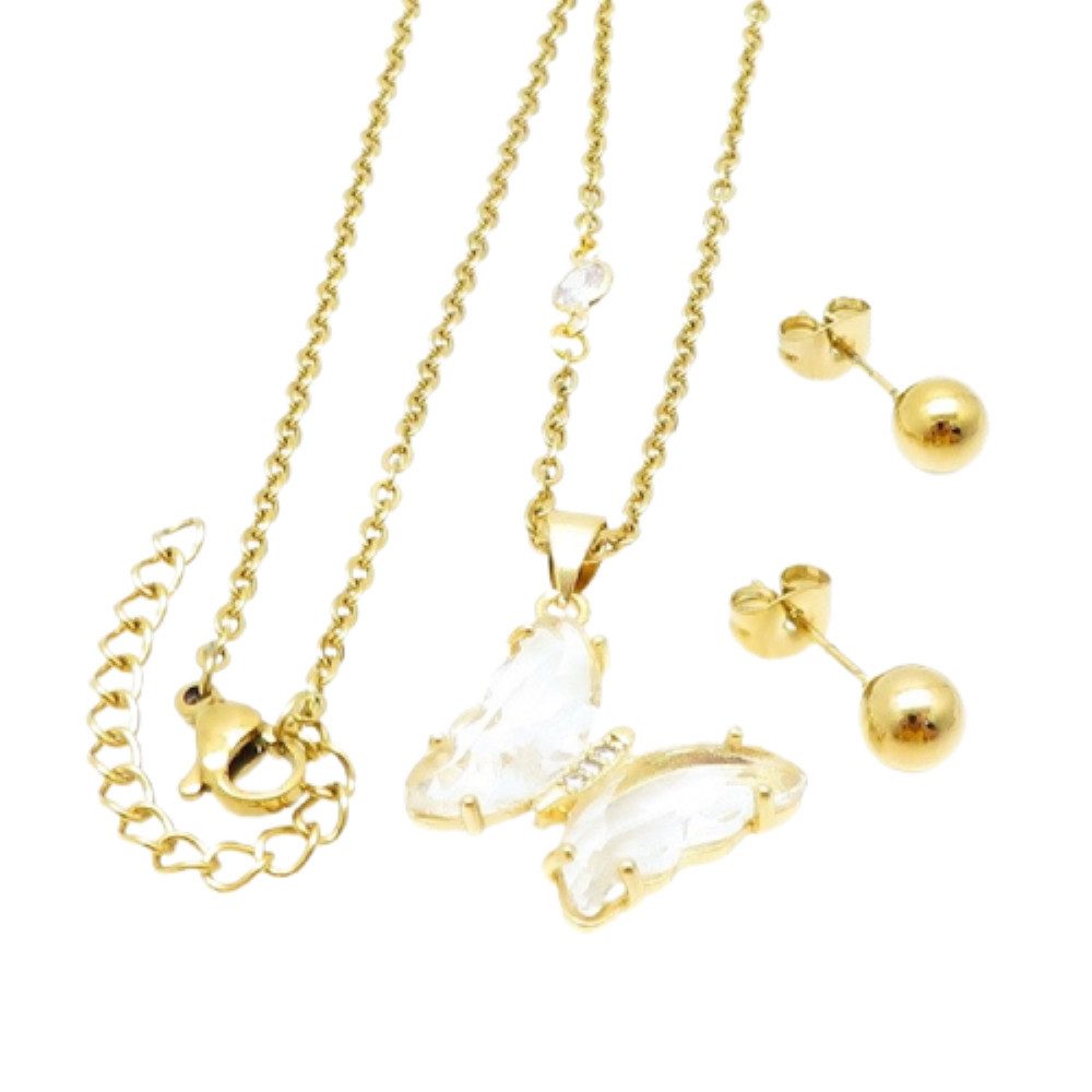 BUNGSA Schmuckset Schmuckset Schmetterling mit Kristallen Edelstahl Damen kristallklar (1-tlg), Geschenkset Damen
