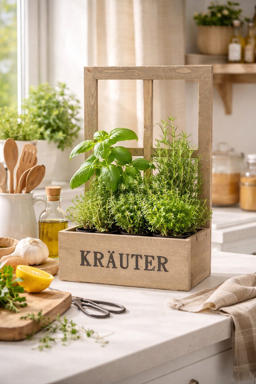 finehomegarden Blumenkasten Holz Kräuterkasten Pflanzkasten natur/braun Fenster 29x15cm H57cm (1 St), Pflanzgefäß Kasten Garten / Paket