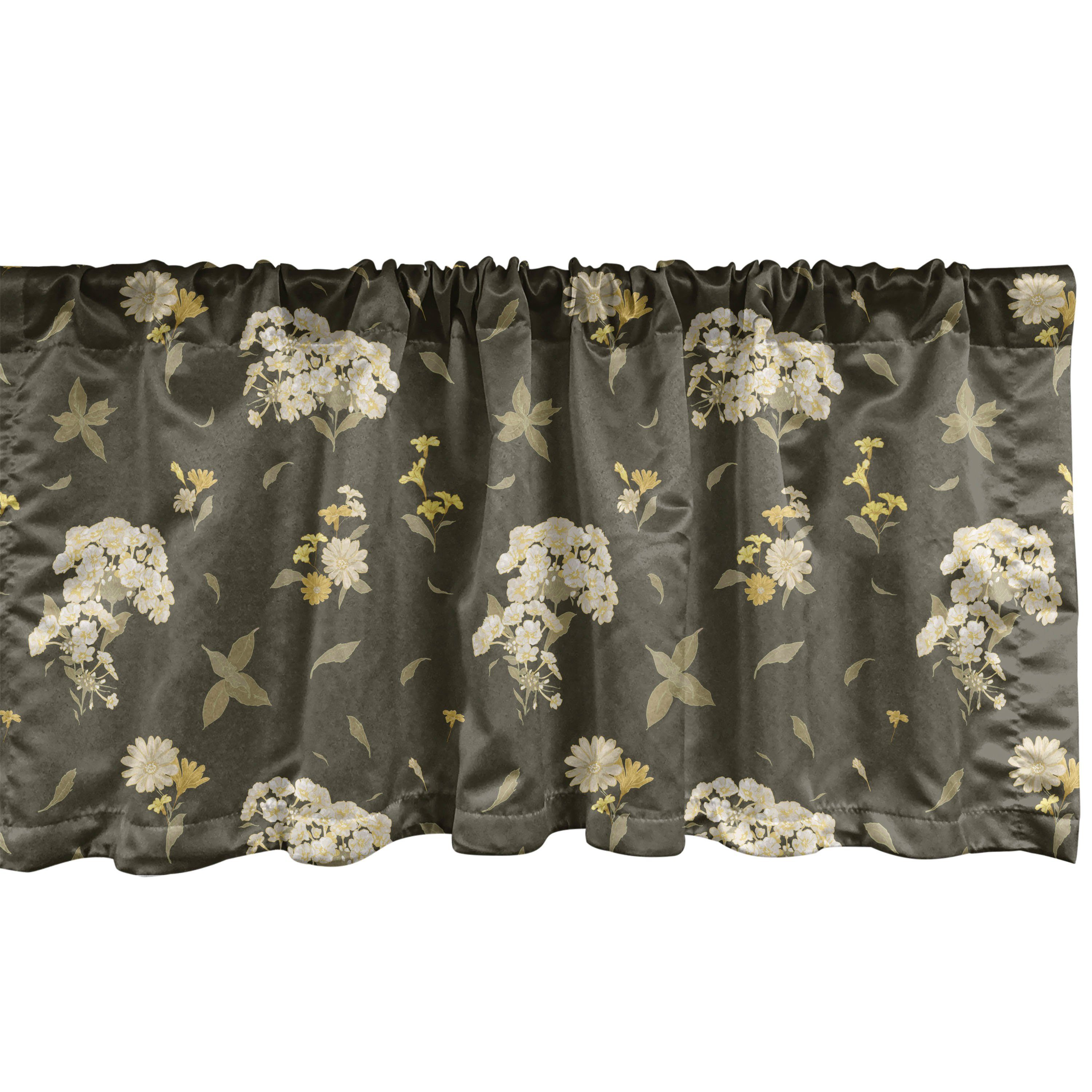 Scheibengardine Vorhang Volant für Küche Schlafzimmer Dekor mit Stangentasche, Abakuhaus, Microfaser, grau Gelb Blumen Blumenstrauß Kunst