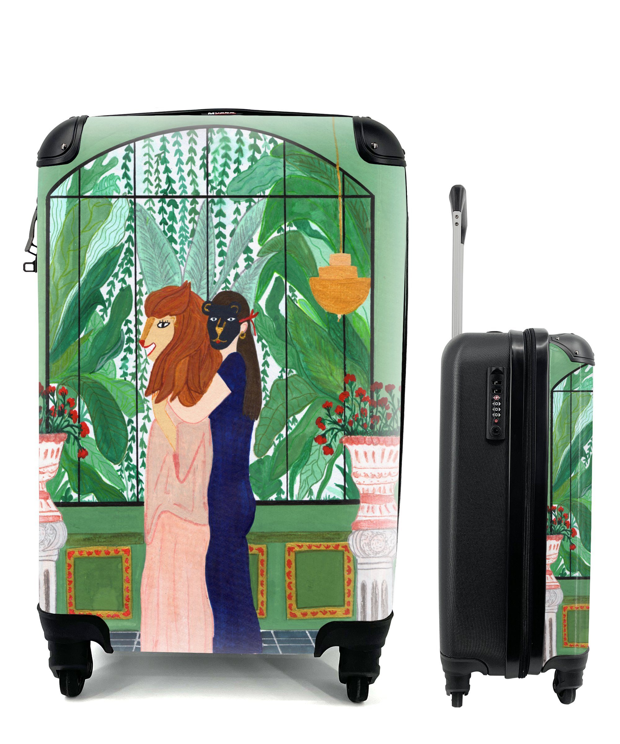 MuchoWow Handgepäckkoffer Abstrakt - Löwe - Vintage, 4 Rollen, Reisetasche mit rollen, Handgepäck für Ferien, Trolley, Reisekoffer