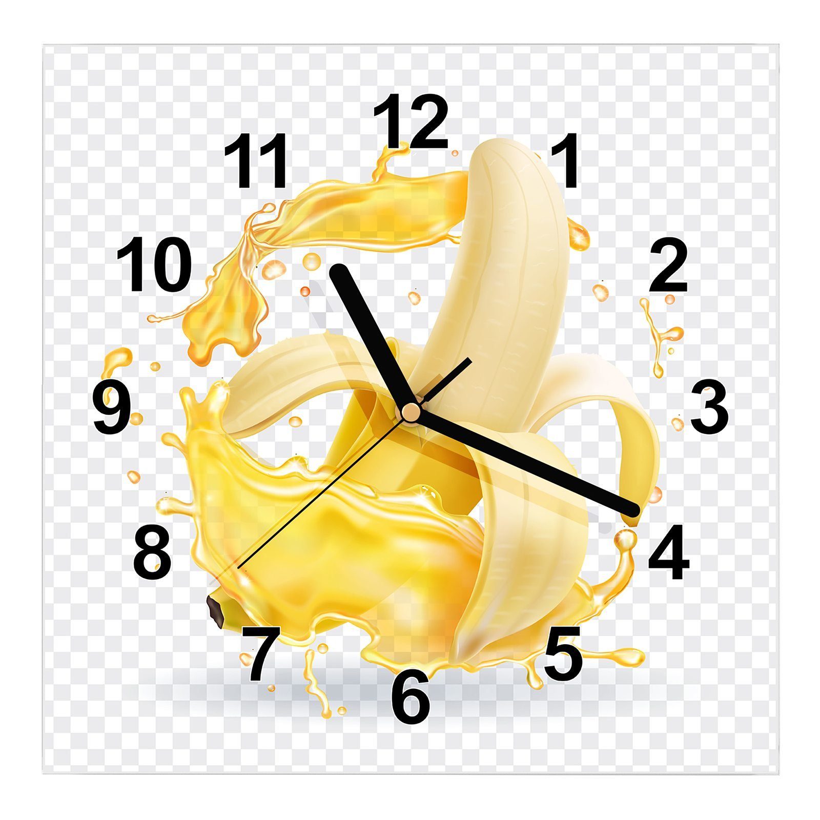 Wanduhr Größe Glasuhr x Wandkunst cm mit Bananensplash Wanduhr Motiv 30 30 Primedeco