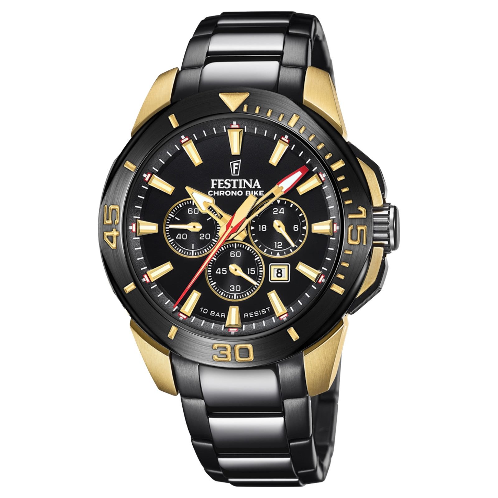 Festina Quarzuhr Festina Herrenuhr Edelstahl schwarz, (Analoguhr), Herren Armbanduhr rund, Edelstahlarmband schwarz, Sport