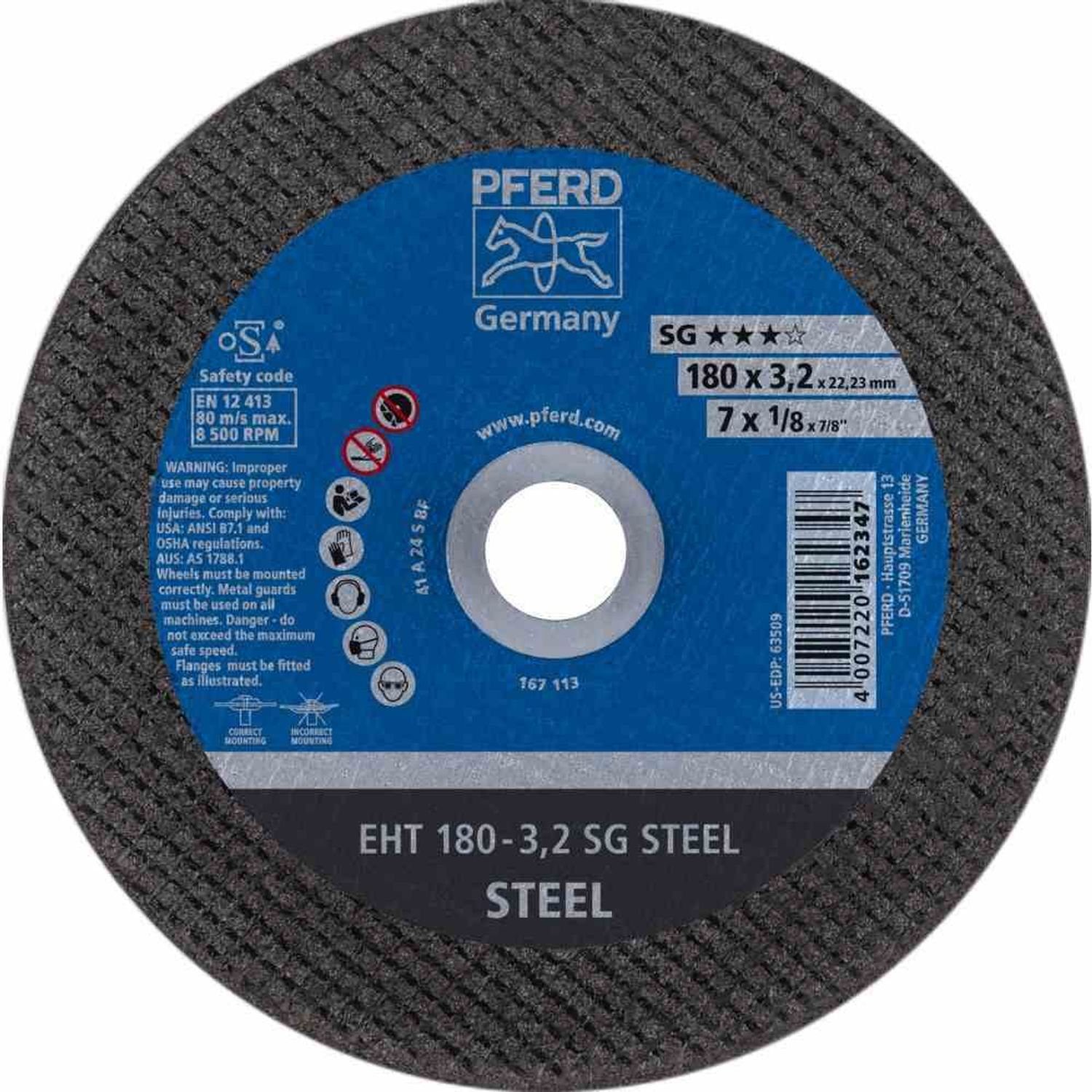 Pferd Trennscheibe Trennscheibe Ø180mm 3,2mm Stahl Metall Winkelschleifer Schleifscheibe, Ø 180 mm