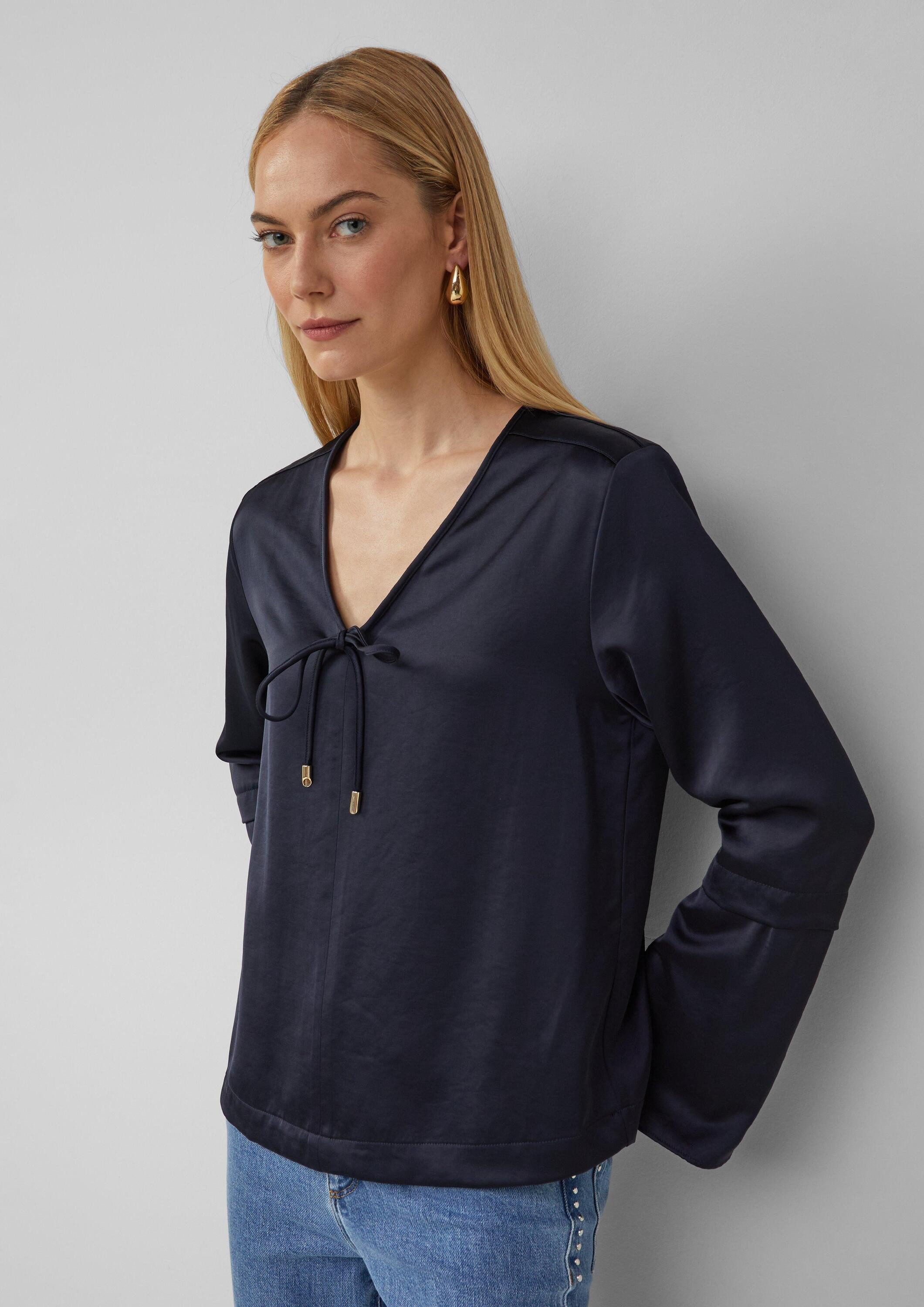 s.Oliver Langarmbluse Bluse Satinbluse mit Volantärmeln und Bindedetail günstig online kaufen