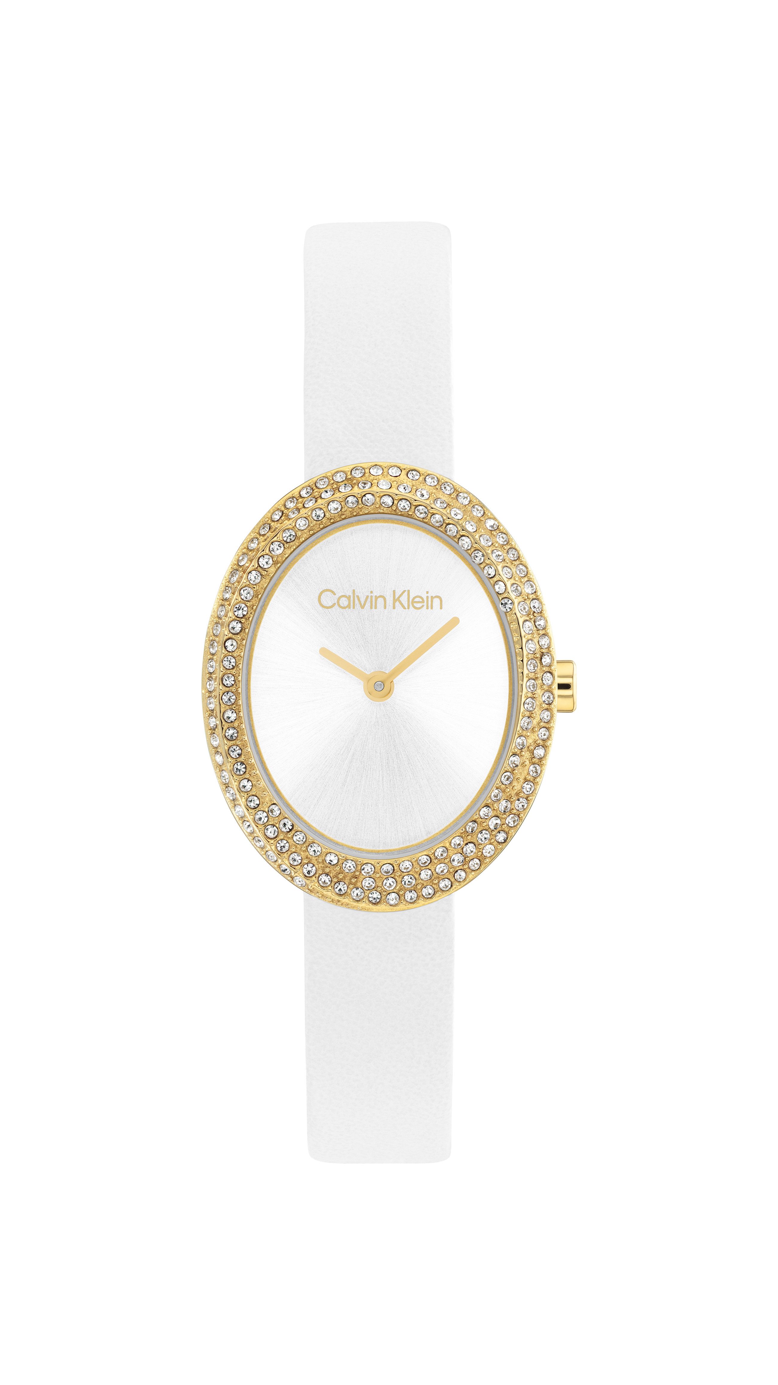 Calvin Klein Quarzuhr TWISTED BEZEL 25100146, Armbanduhr, Damenuhr, Lederar günstig online kaufen