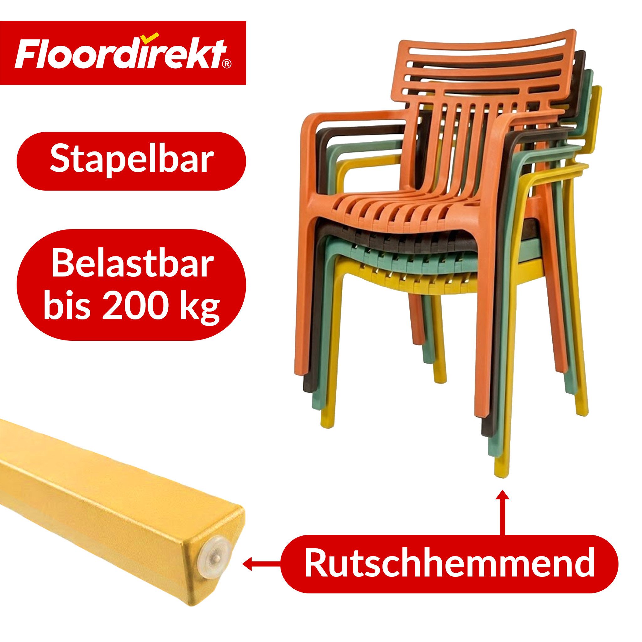 Floordirekt Gartenstuhl Designstuhl Terrano stapelbar aus Kunststoff wetterfest UV-beständig (1 Stuhl oder 6-er Set), verschiedene Farben – Bild 3 von 5