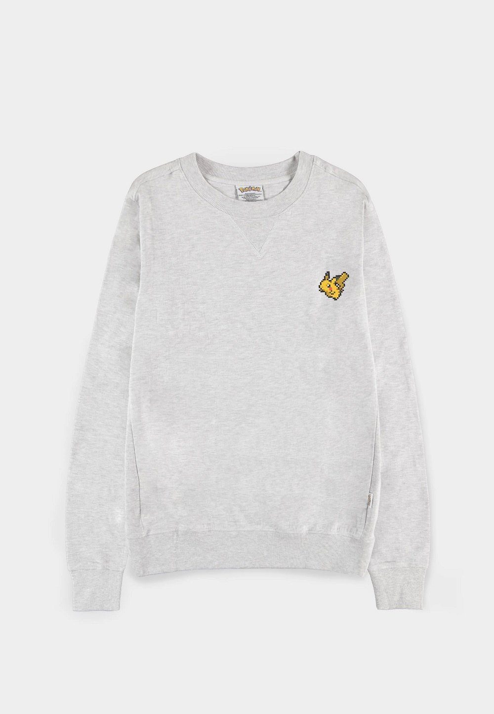 DIFUZED Rundhalspullover Pokémon Pixel Pika - Crewneck Sweater - Sweatshirt - Pullover - grau in melierter Optik; Rundhalspullover mit V-Einsatz am Halsausschnitt